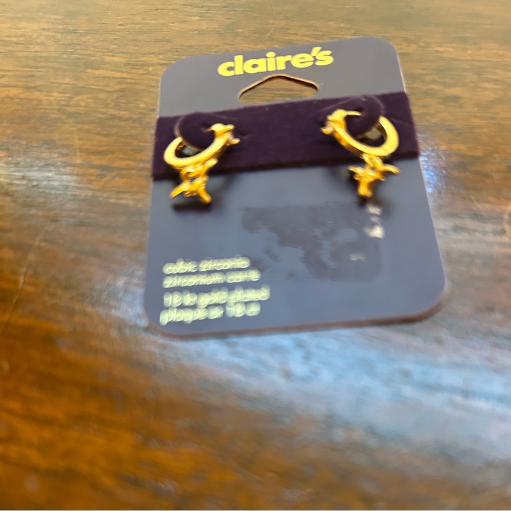 Claire's Cow Head Earrings 18 kt Gold Plated New on Card Texas Longhorns Motif